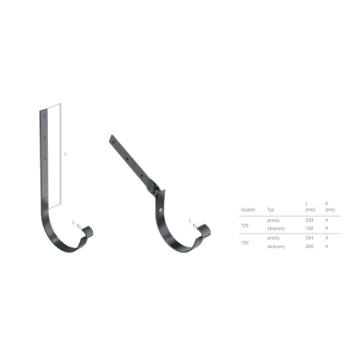 BRYZA STAL Hak skręcony do rynien 125 mm - CIEMNY GRAFIT